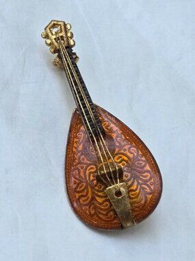 50's Western Germany Enameled Mandolin Lapel Pin MCM Jewelry Pinback Button VTG